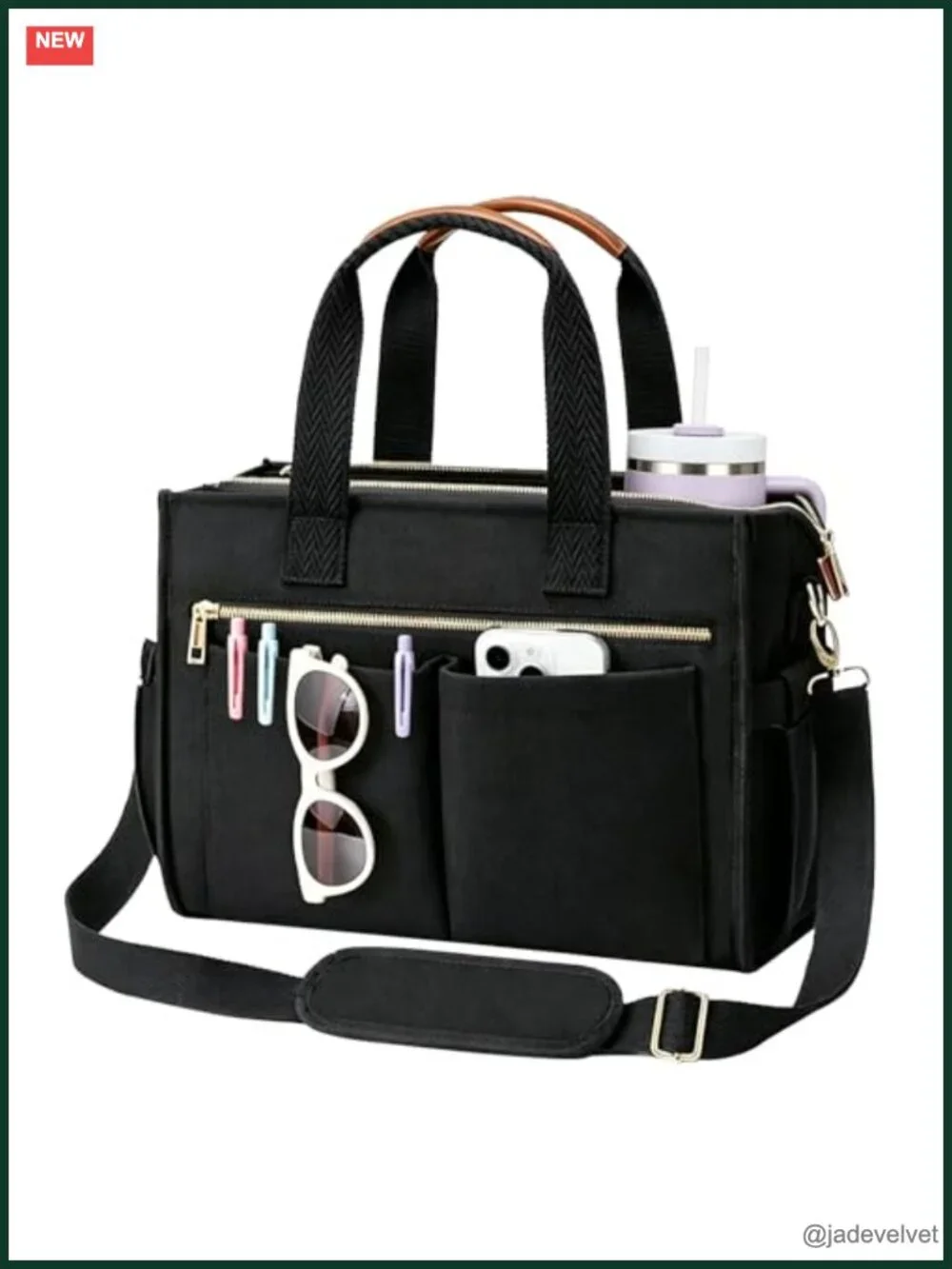 Canvas Tote Bag with Laptop Compartment & Cup Holder for Work Travel